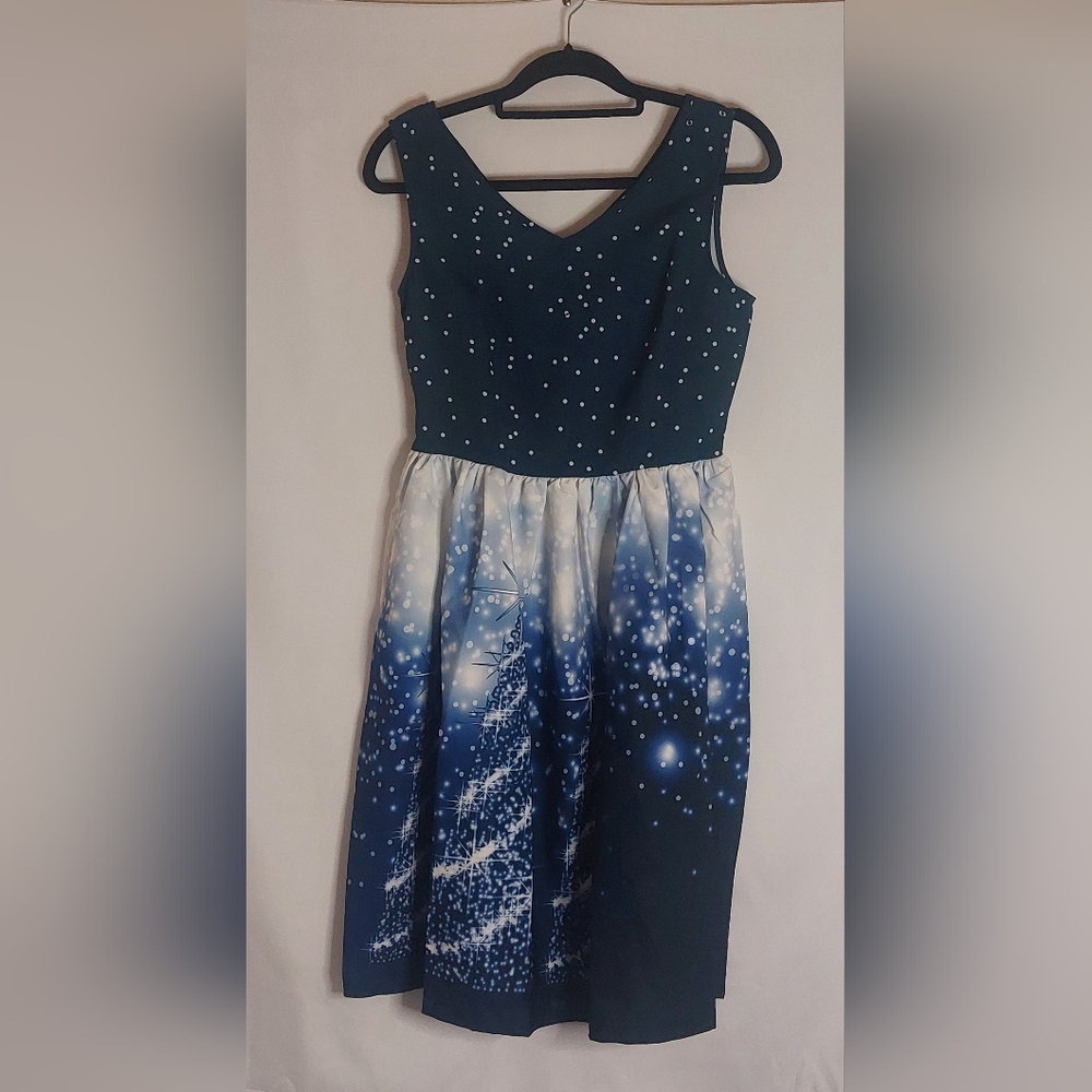 Women's Unbranded Blue & White Sleeveless Christmas Dress Size Small